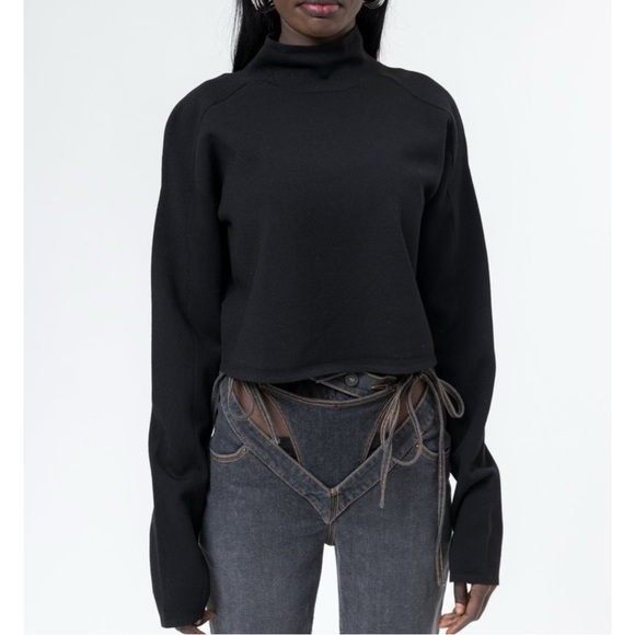 Helmut Lang Sweaters - Helmut Lang Compact Wool Tank Turtleneck - Black Cropped Mock Neck Sweater sz S